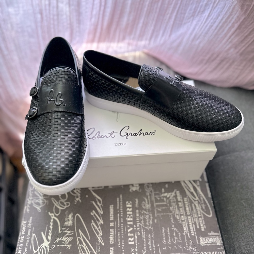 Robert Graham Men’s Duccio Black Leather Shoes US 12